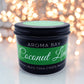 Refreshing coconut lime fragrance candle in sleek black tin eco friendly, vegan candle ideal for summer vibes or gifting