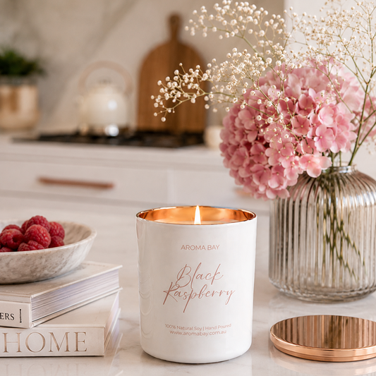 Aroma Bay Blackberry Luxury White Glass Candle