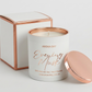 Aroma Bay candle with rose gold lid and packaging on a white background